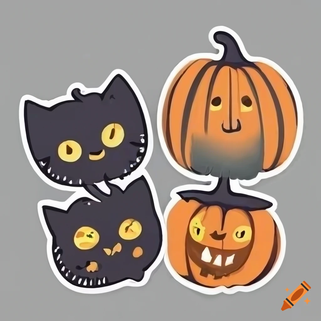 Cute Cats and Halloween Pumpkin Kawaii Stickers