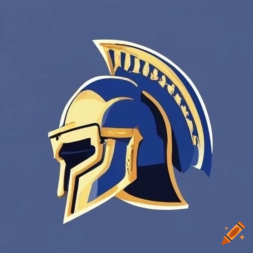 Gladiator helmet illustration in navy blue and gold on Craiyon