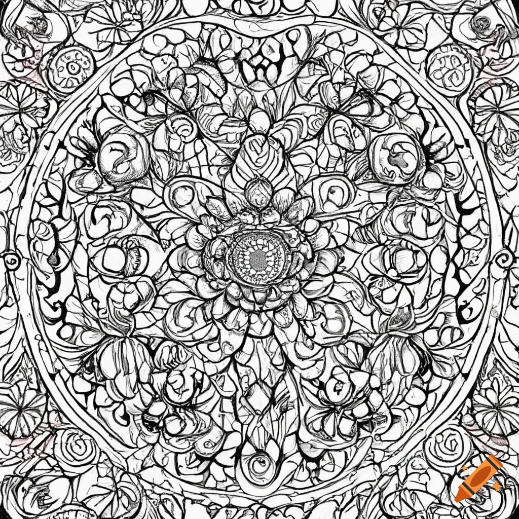 Intricate black and white adult coloring page of a bonsai tree with mandala  designs on Craiyon