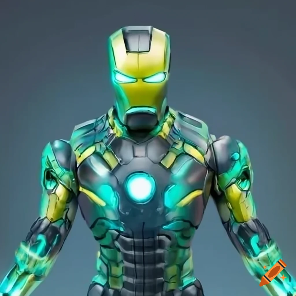 green and blue Ironman armor style