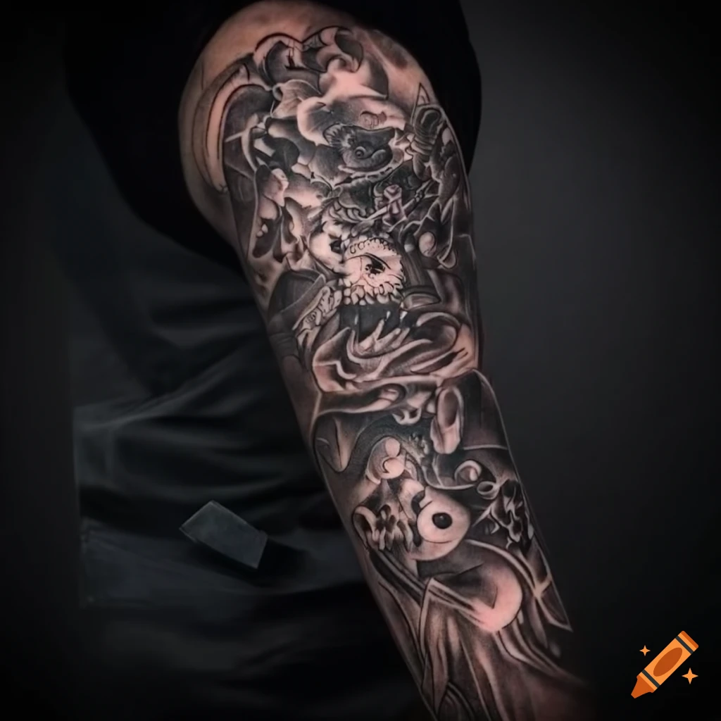 Black and white leg sleeve tattoo design on Craiyon