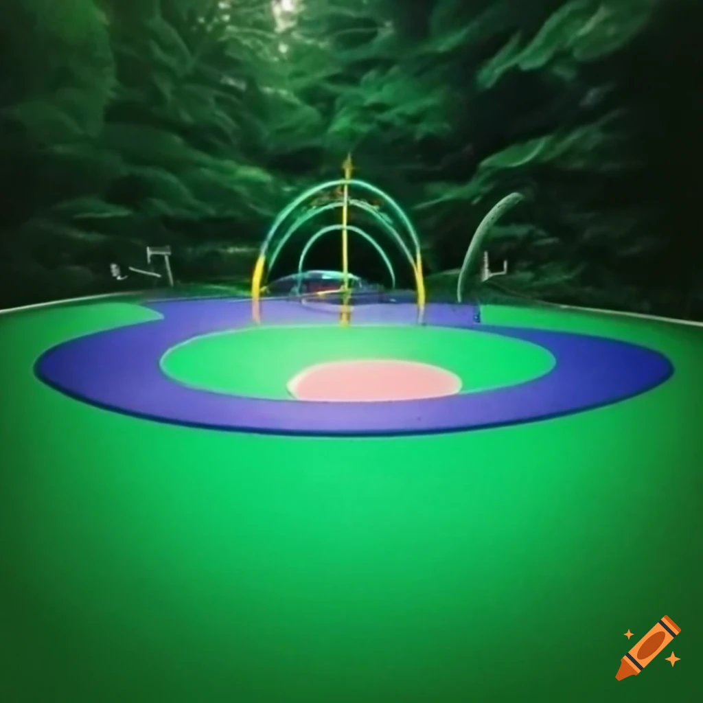 polaroid photo of an empty kids playground with flying toys