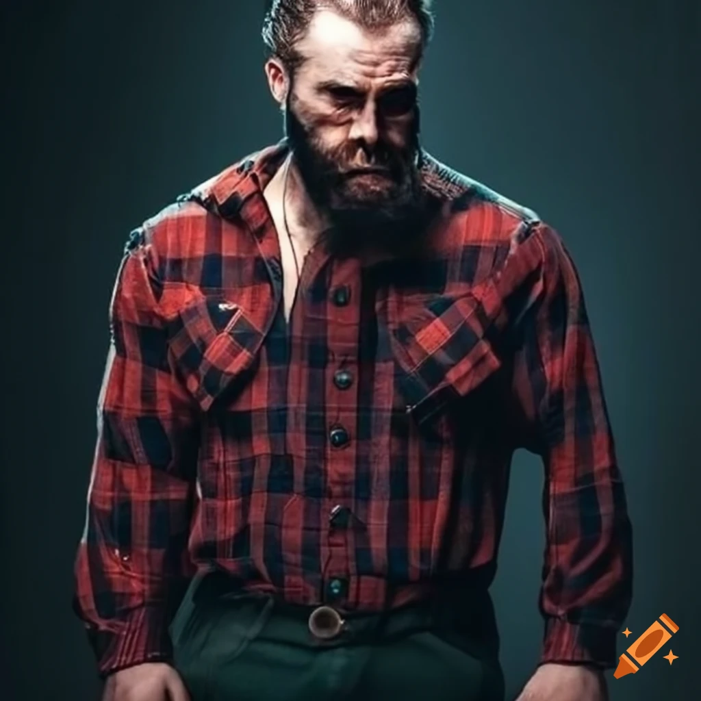 portrait of a rugged lumberjack in plaid shirt