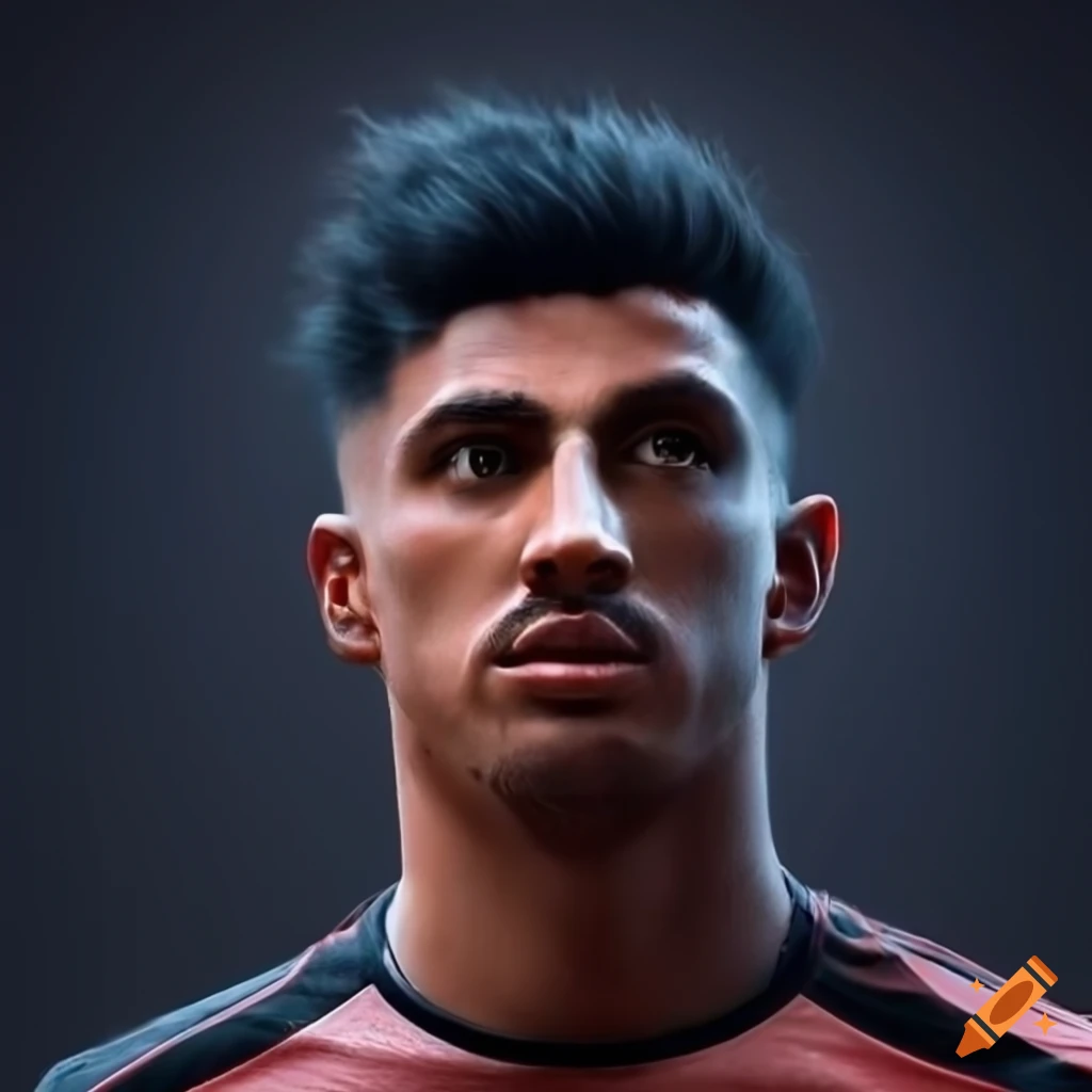 French male soccer player in red and black jersey on Craiyon