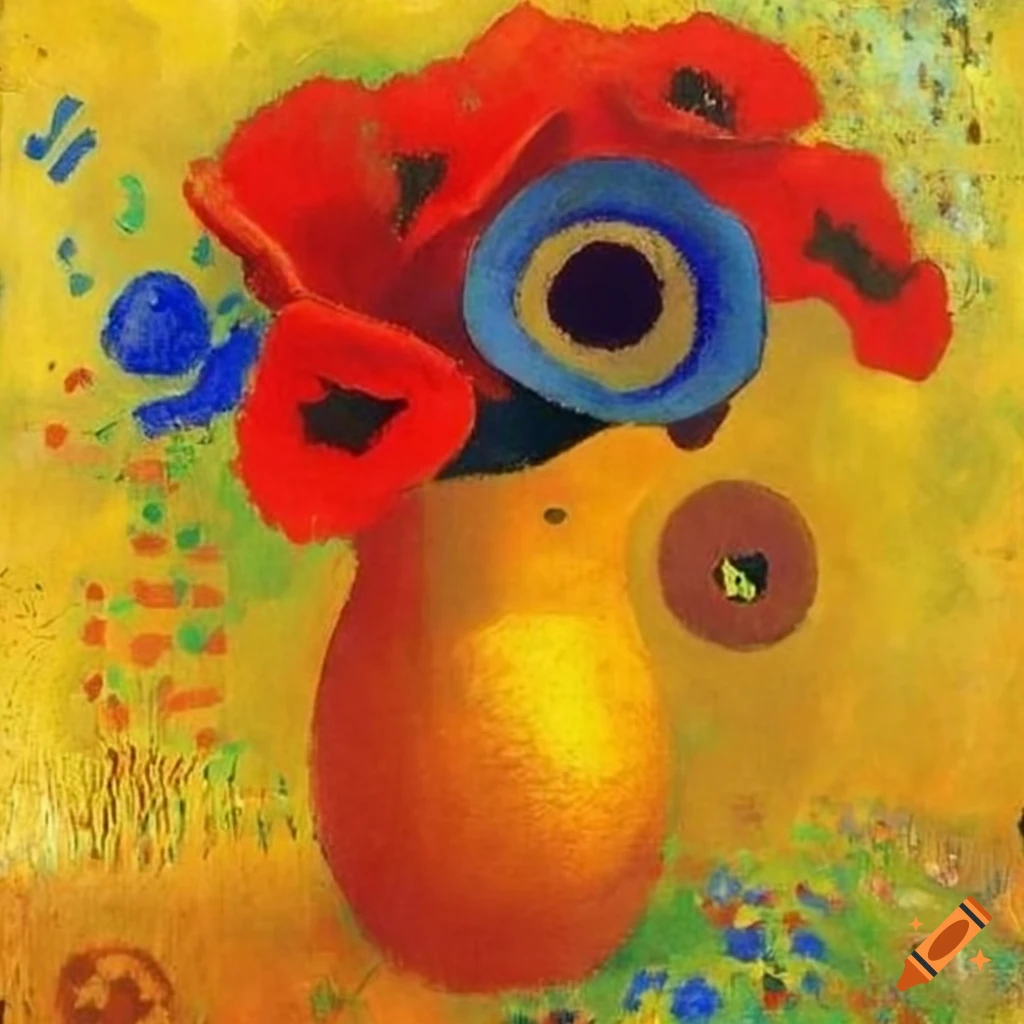 Graphic representation of poppies in blue yellow and orange on craiyon