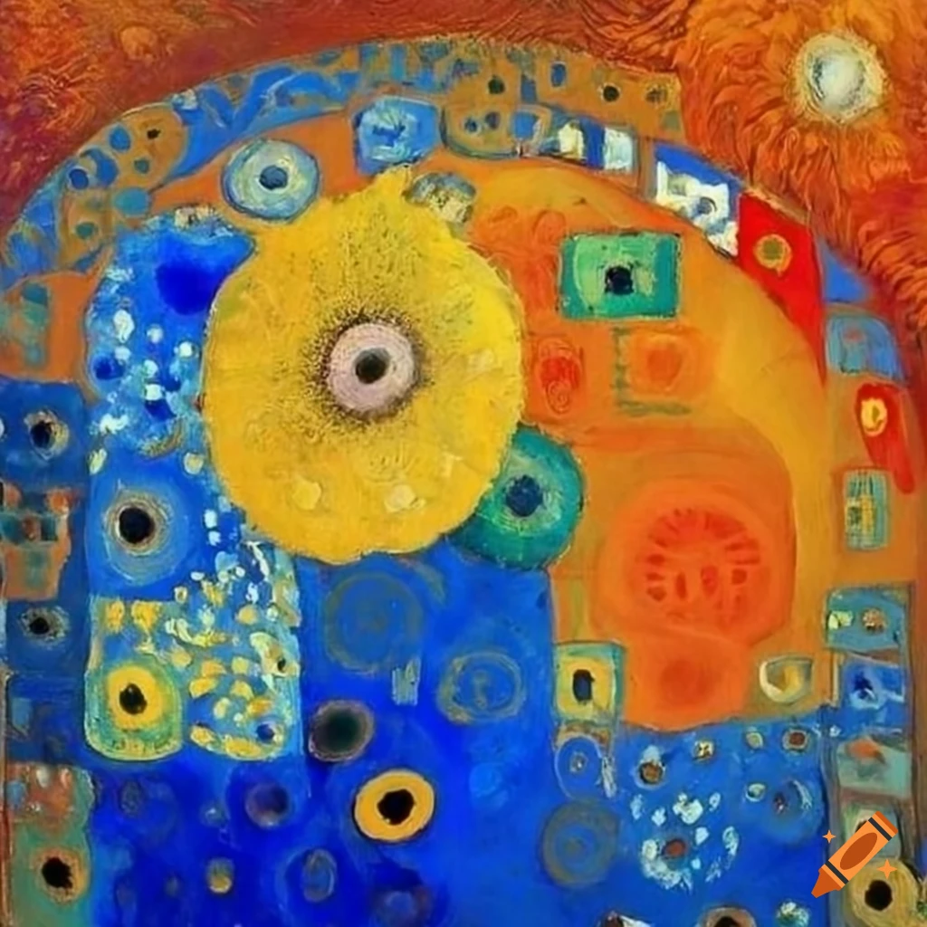 Abstract blue squares with pops of yellow and orange on Craiyon