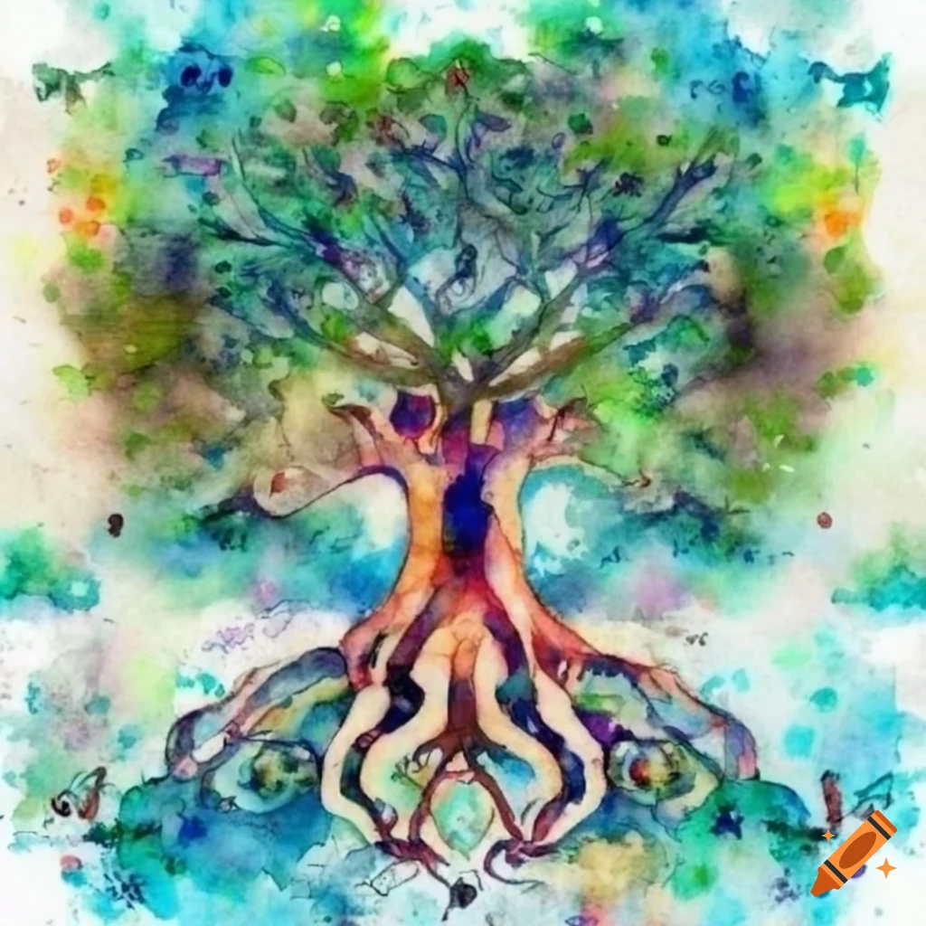 Watercolor painting of yggdrasil tree on Craiyon