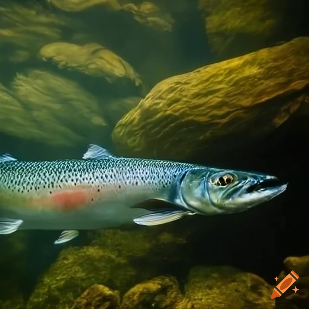 image of a salmon swimming in water