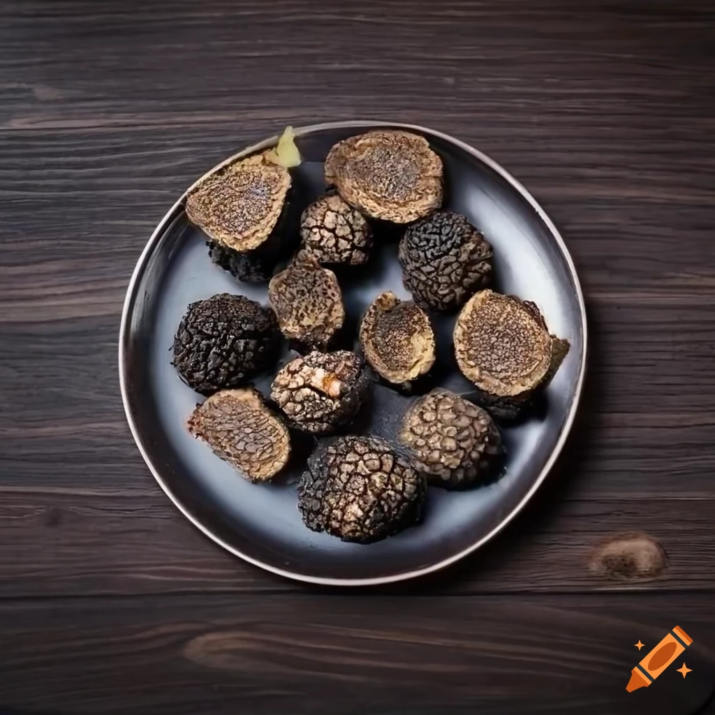 plate of whole and sliced black Italian truffles
