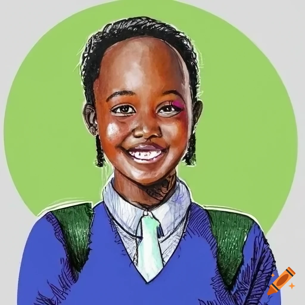 Sketch of a kenyan student girl with an award certificate on craiyon
