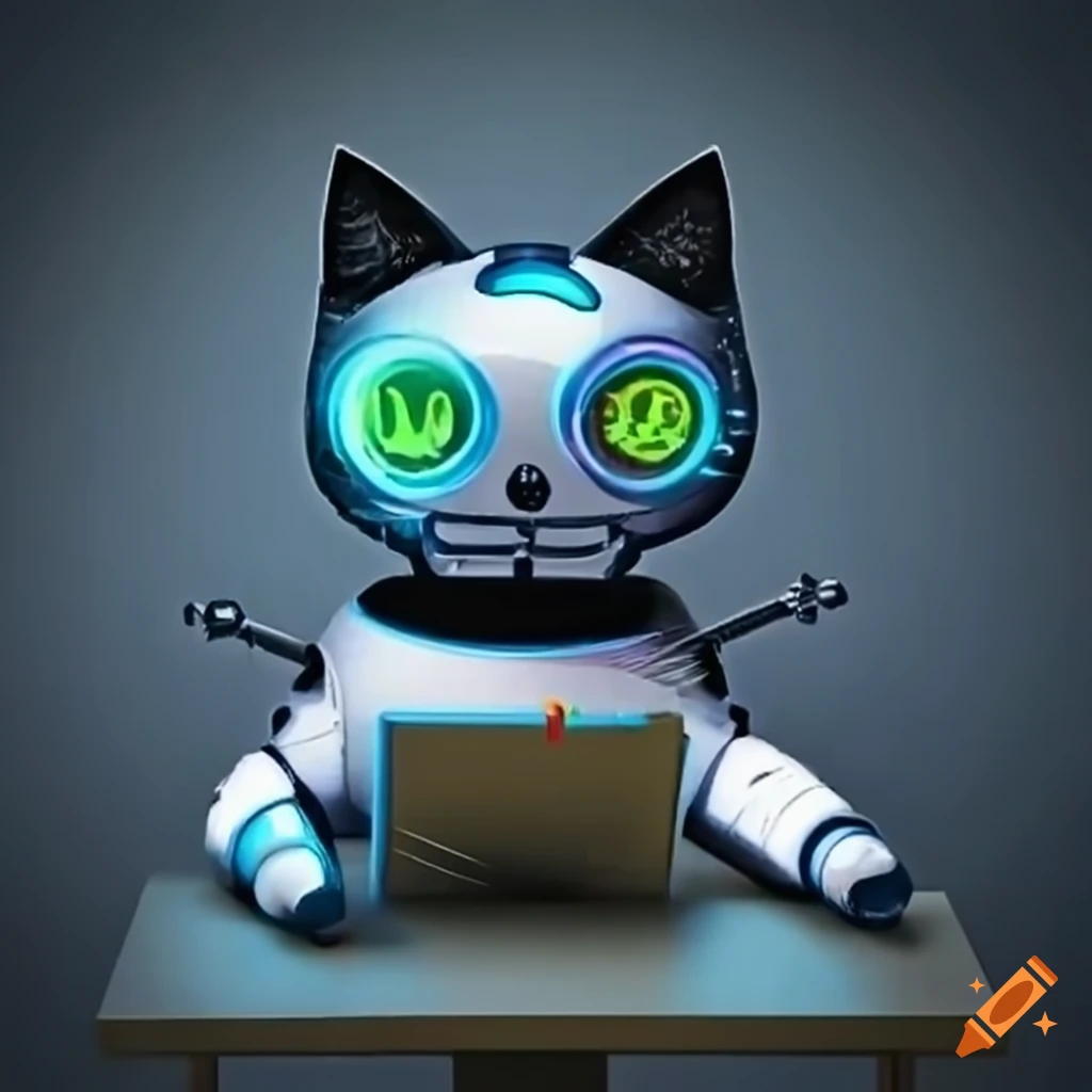 Robot cat solving math problems on craiyon