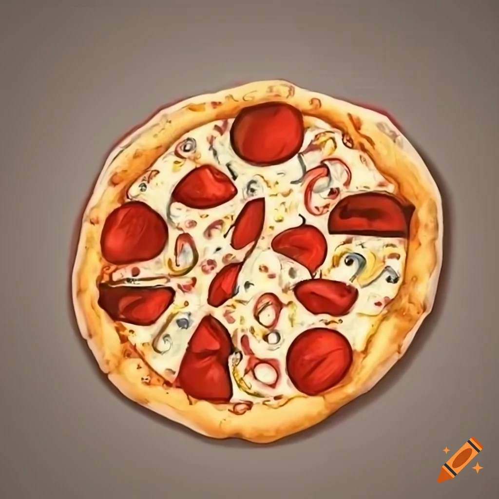 Pencil drawing of a delicious pizza