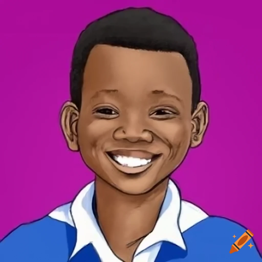 sketch of a happy Kenyan student boy with an award