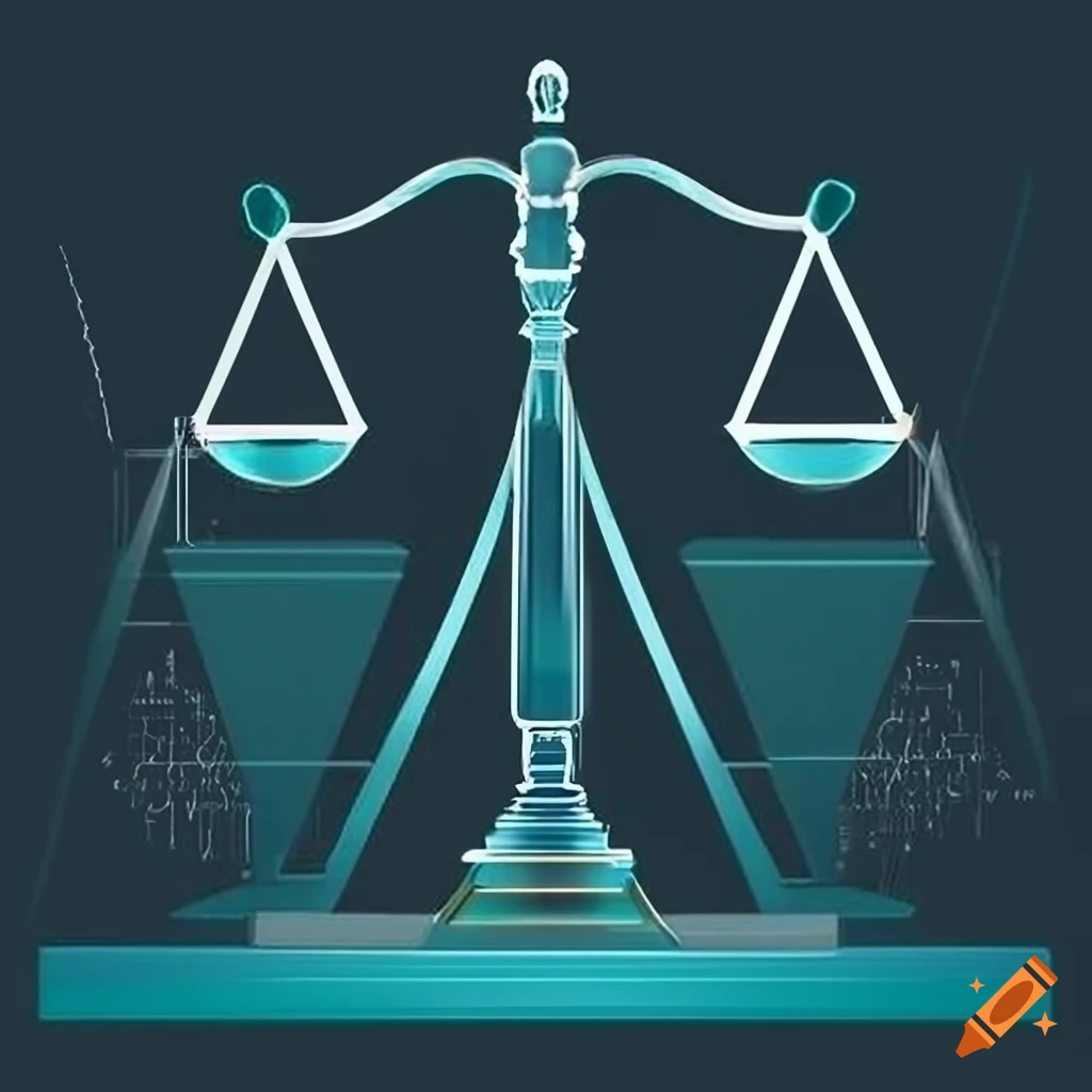 Minimalist design of scales of justice with digital book on Craiyon