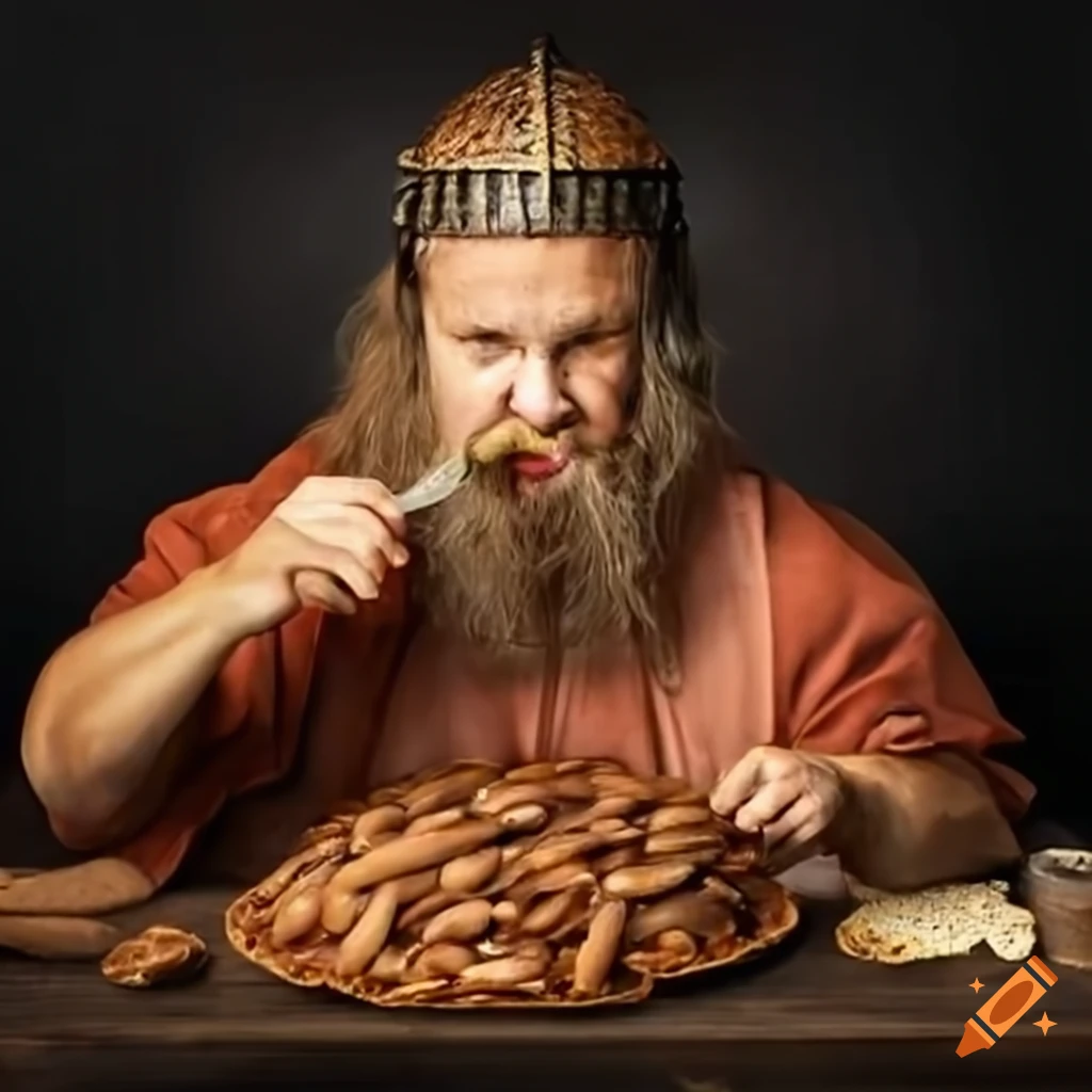 Viking meal of beans on bread on Craiyon