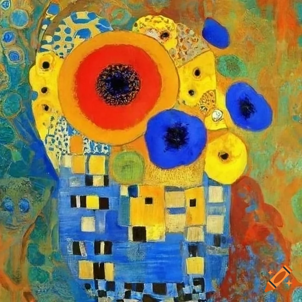 Abstract blue squares with pops of yellow and orange on Craiyon