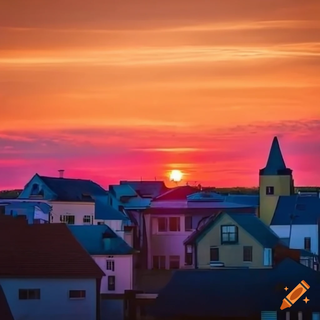 Beautiful sunset over a small town
