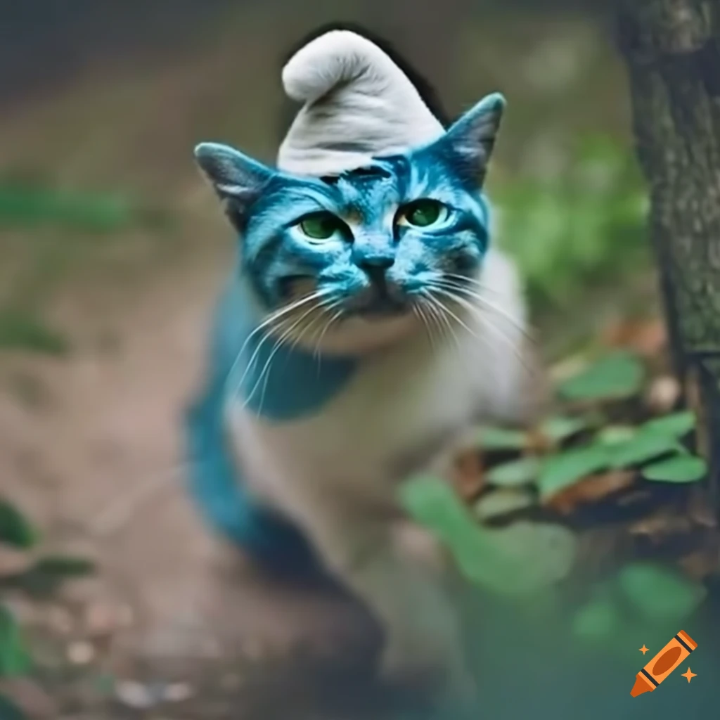 Funny cat meme with smurf theme on Craiyon