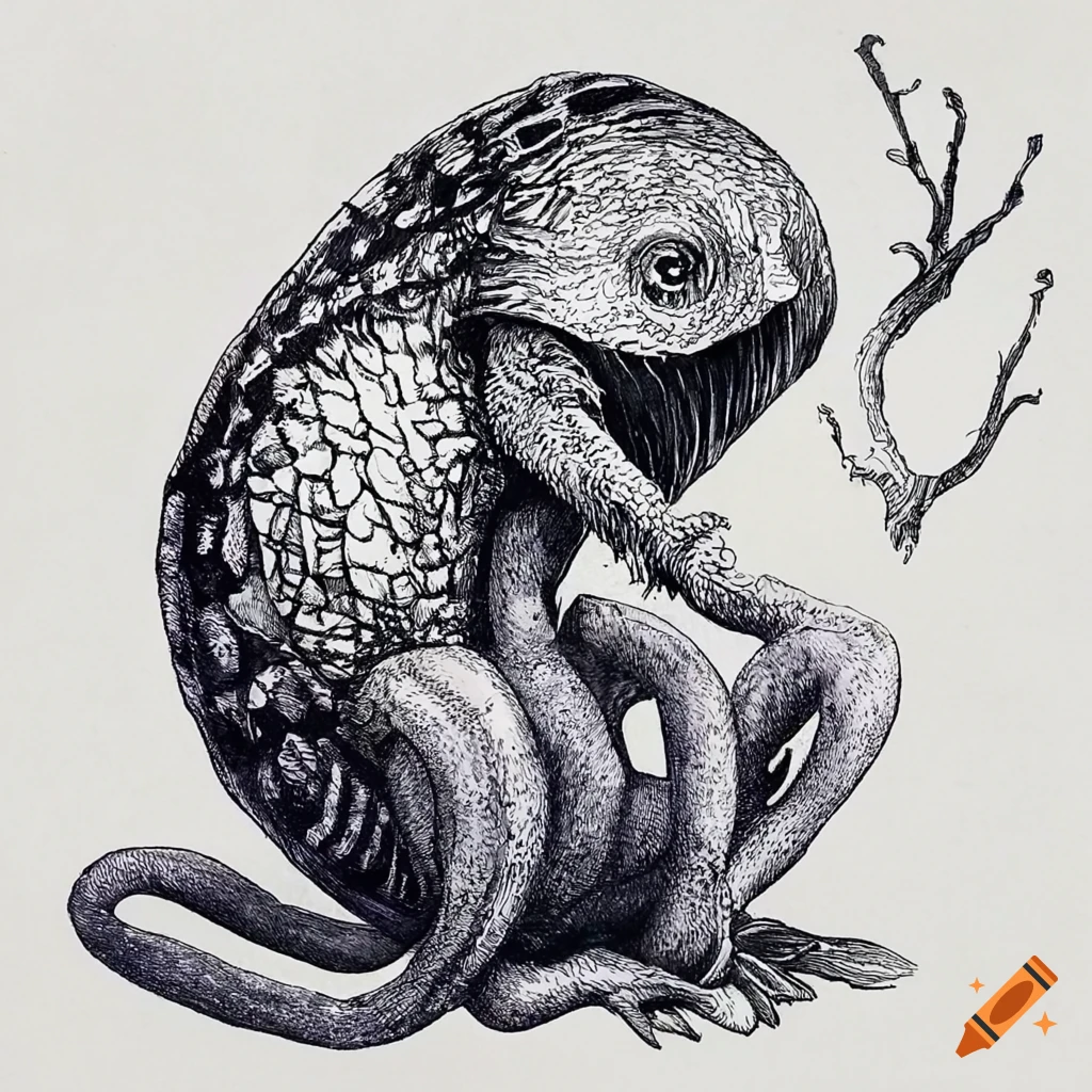 Pen drawings of strange creatures on Craiyon