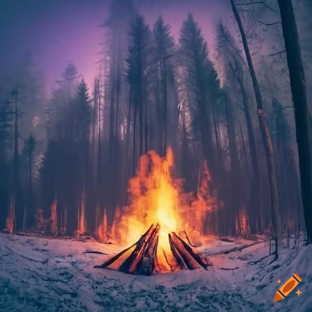 photo of a forest bonfire under a nightsky