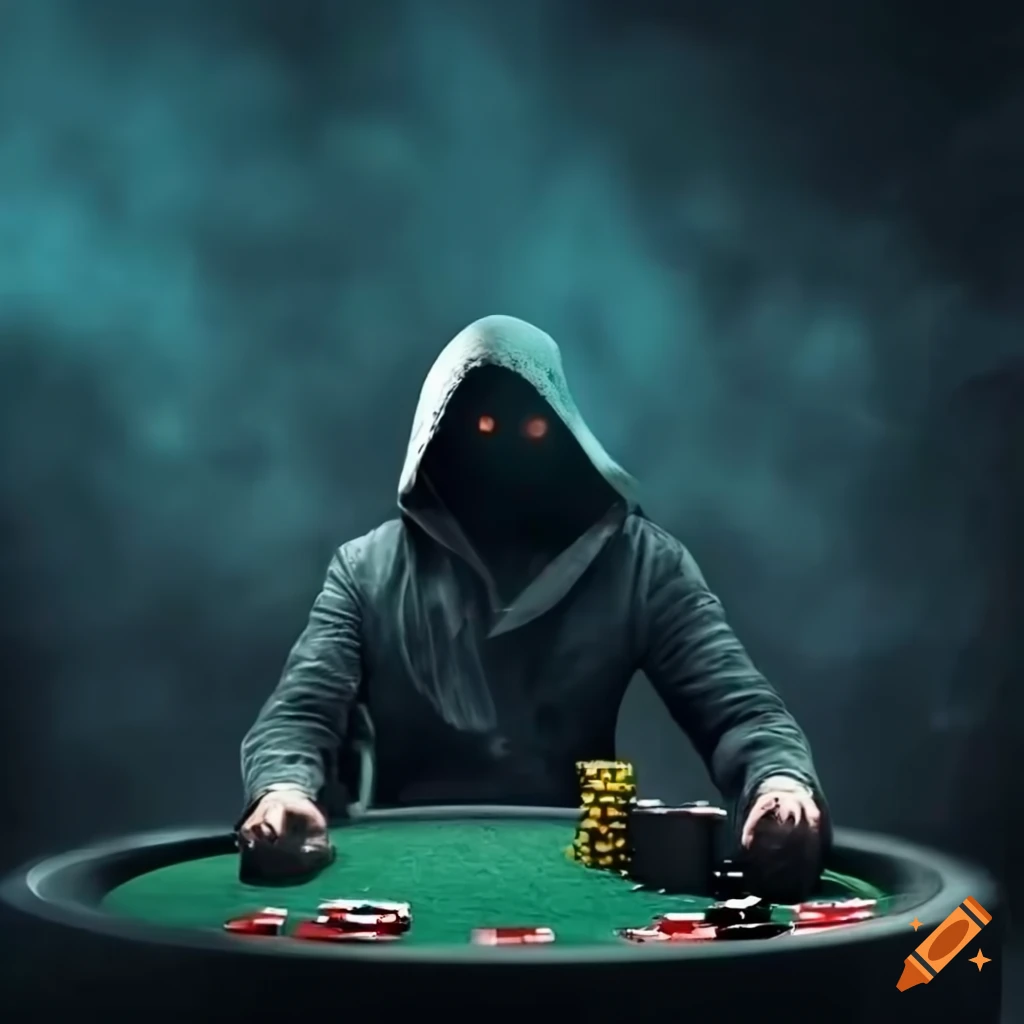 Dark and mysterious man playing poker in a smoky bar