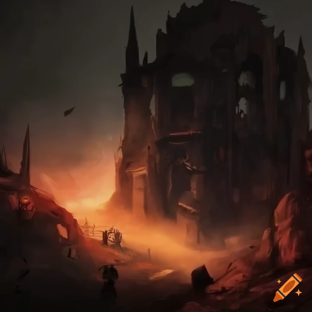 Visual depiction of a desolate goblin city on Craiyon