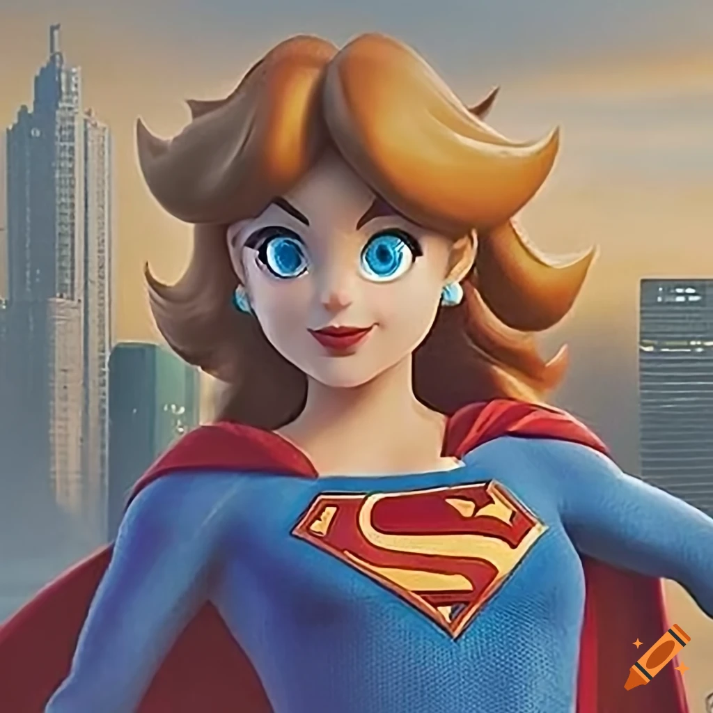 Princess Daisy as Supergirl on a rooftop