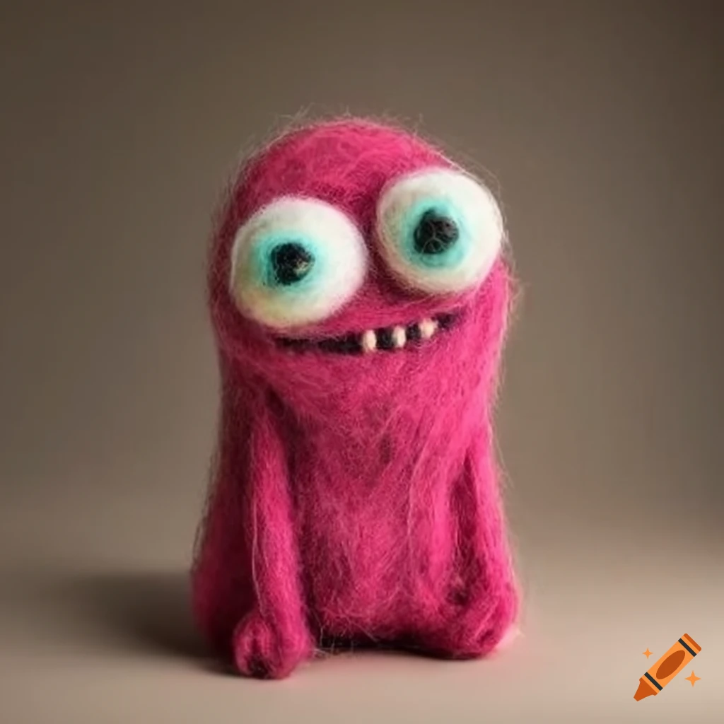 felted wool monster with a sad expression