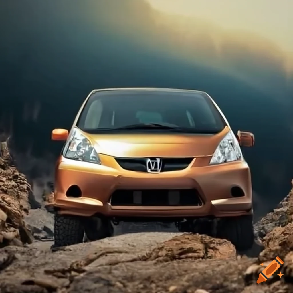 photo of a Honda Fit struggling to climb a steep mountain off-road