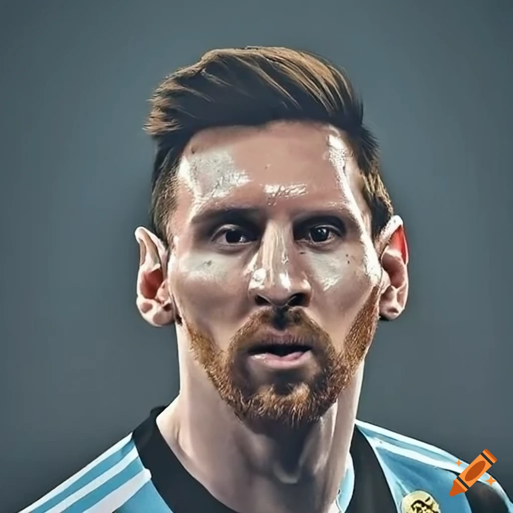 Close-up photo of lionel messi with argentine symbol in the background ...