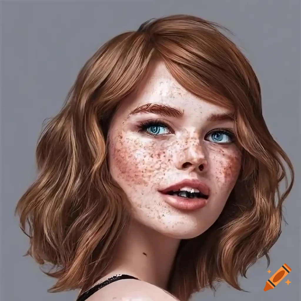 White woman with short wavy red hair and blue eyes on Craiyon