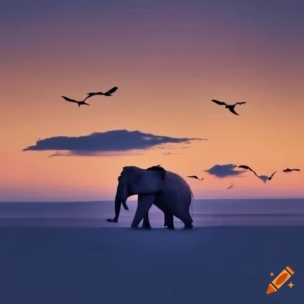 Elephant In The Savanna At Dawn With Flying Birds On Craiyon elephant-in-the-savanna-at-dawn-with-flying-birds-on-craiyon