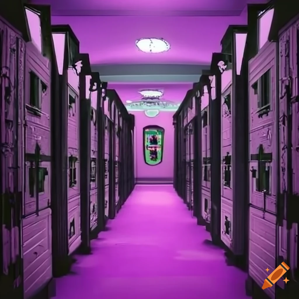 gothic high school hallway with coffin-shaped lockers