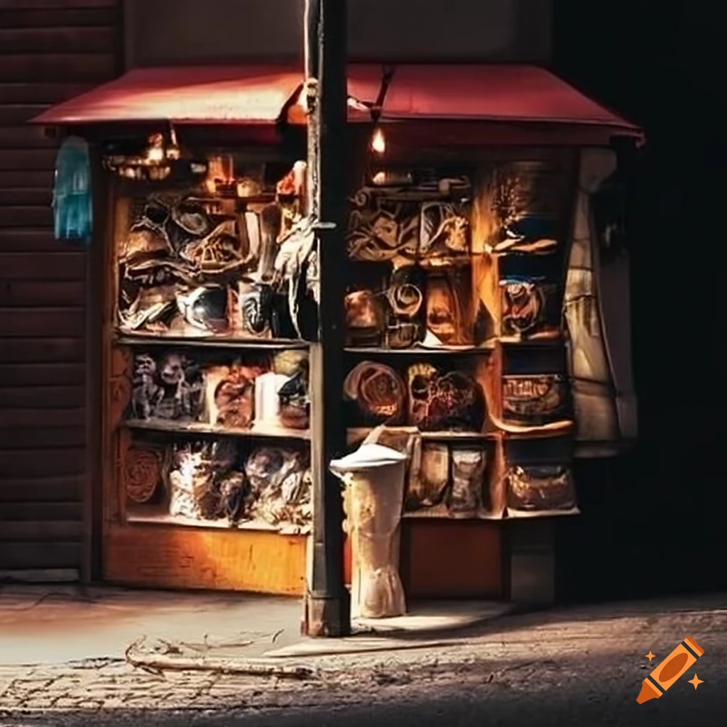 street market with various items for sale