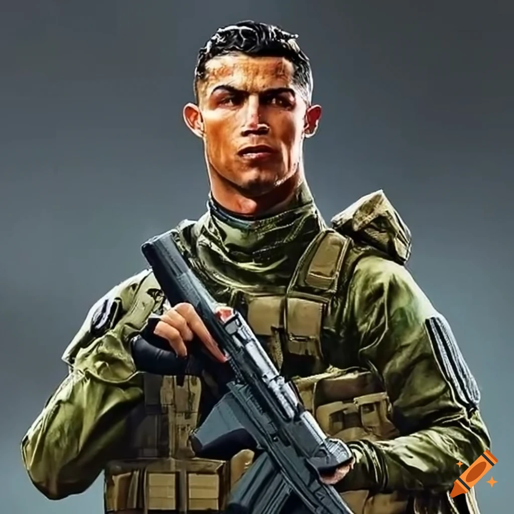Cristiano ronaldo dressed as a soldier on Craiyon