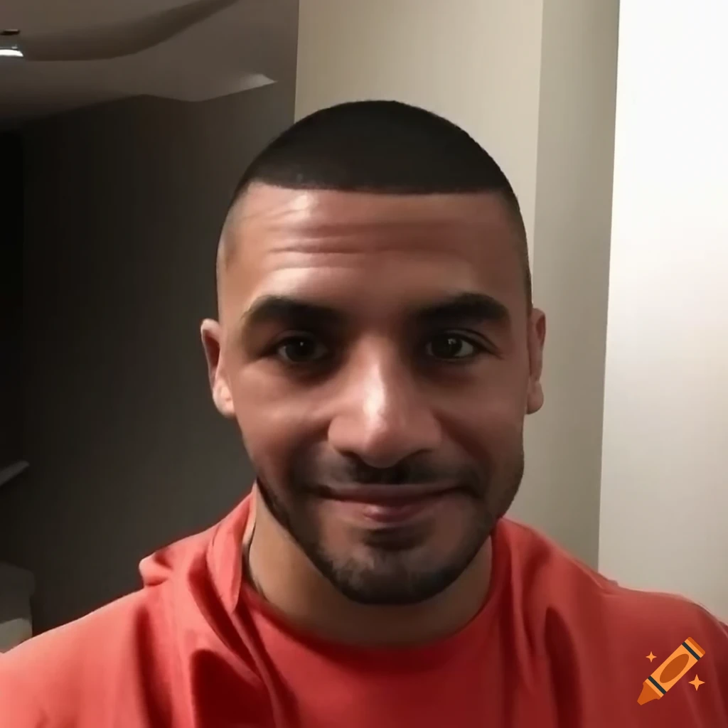 Mirror selfie of a rugged man with buzz cut hair on Craiyon