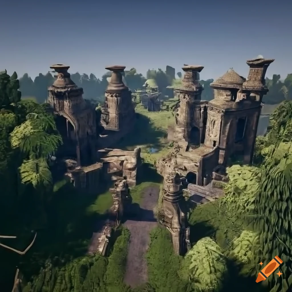 Aerial view of an ancient etruscan city in a jungle on Craiyon