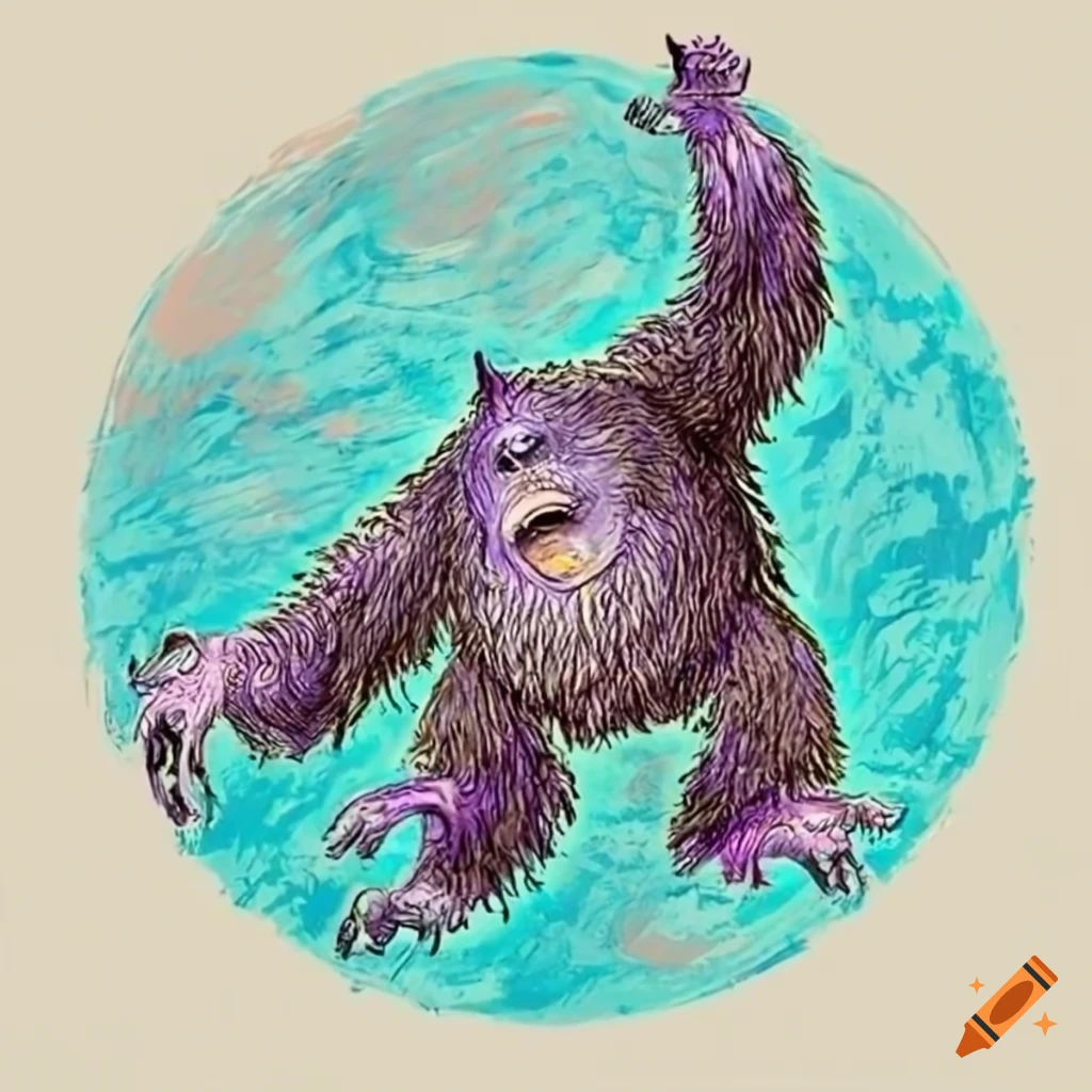 Psychedelic art of a fleeing yeti