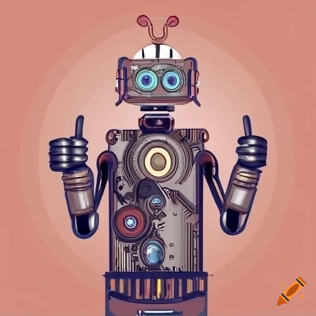 steam punk robot old man with thumbs up