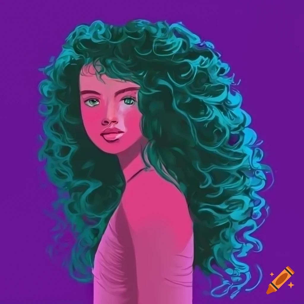colorful icon of a girl with long curly hair for GitHub