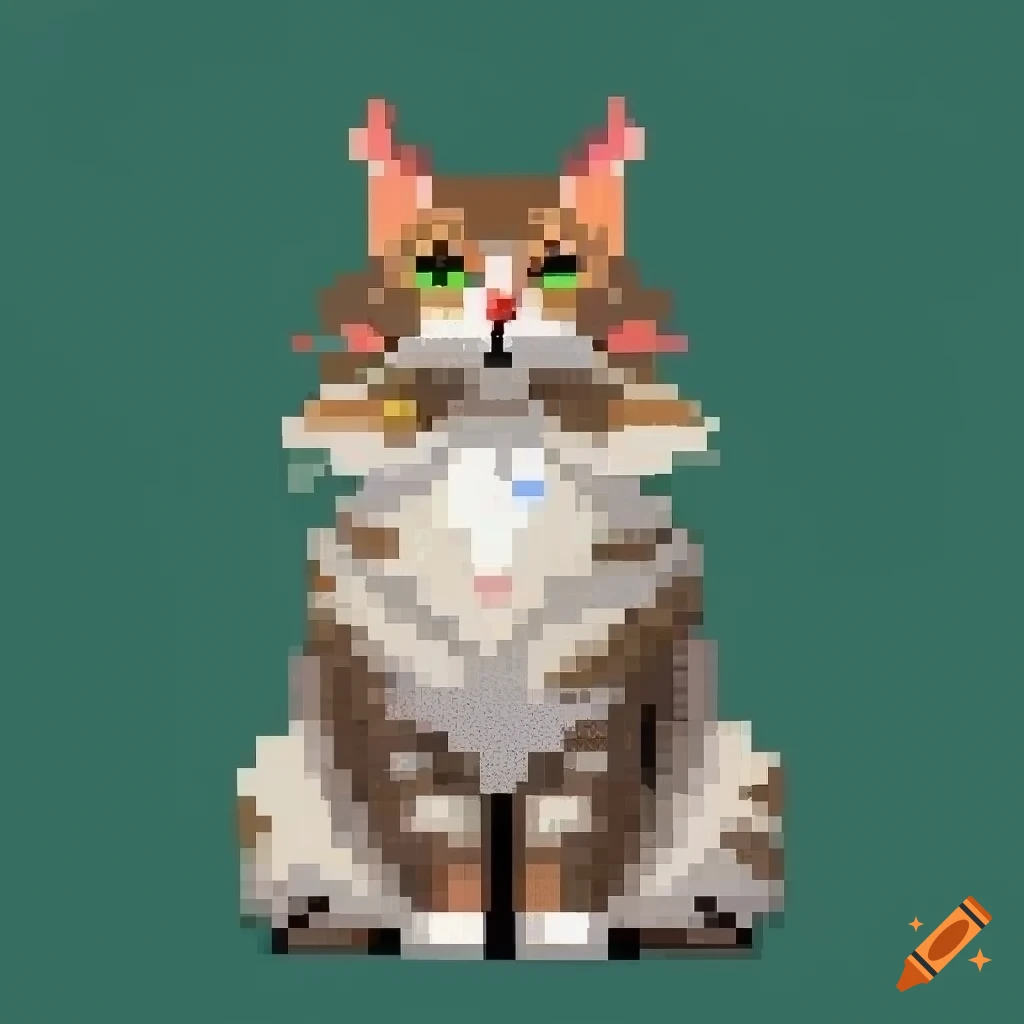 Pixel art of a norwegian forest cat
