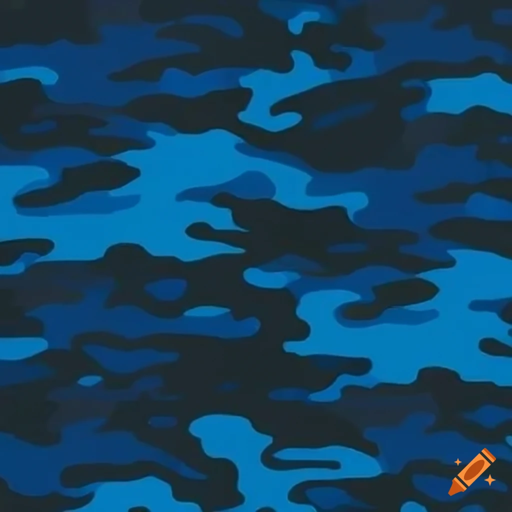 Digital camouflage pattern in orange, blue, white, and black on Craiyon