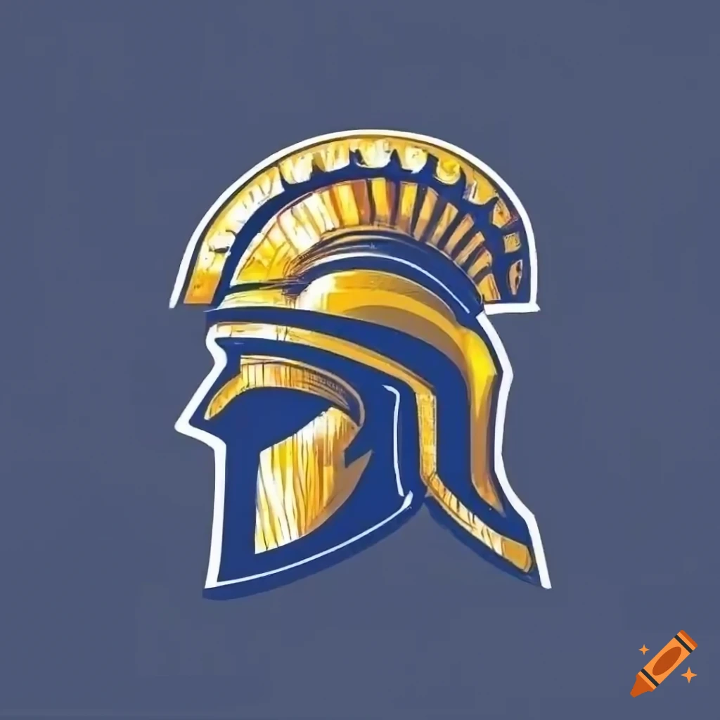 Impressive navy blue and gold trojan head sports logo