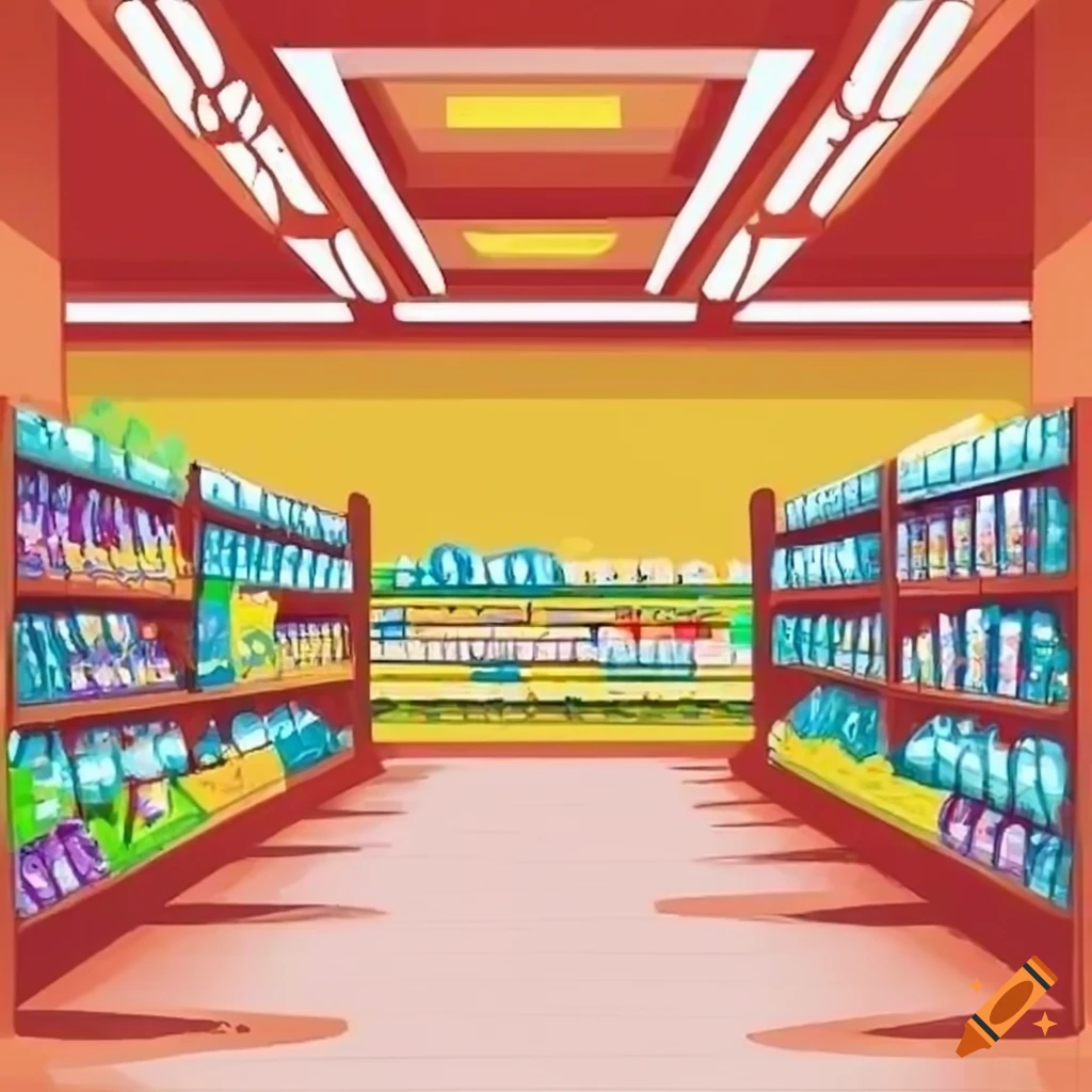 drawing of a supermarket interior