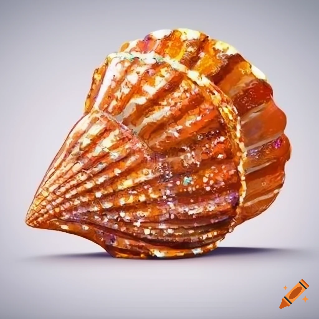glittering orange seashell on white background