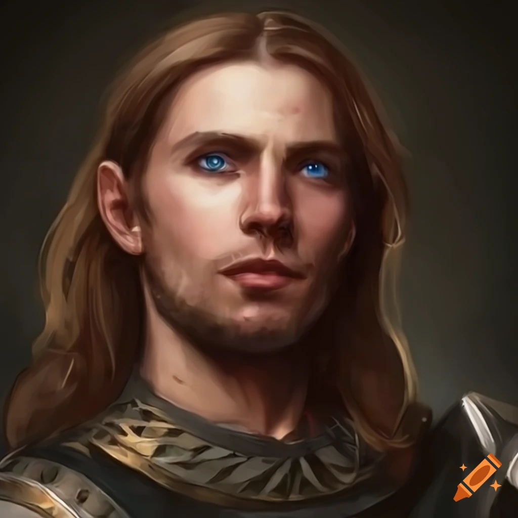 Illustration of a charismatic warrior with blue eyes and brown hair on ...