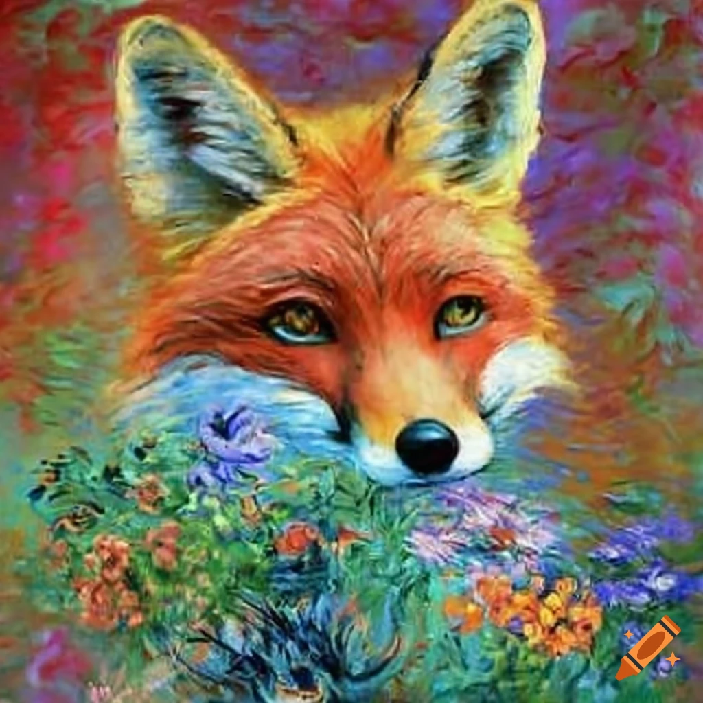 Monet's painting of a fox surrounded by flowers