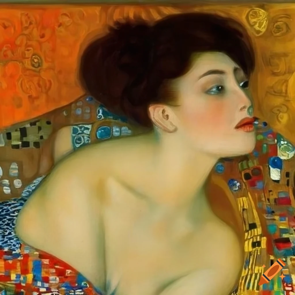 Gustav Klimt-inspired portrait of a woman on a bed on Craiyon