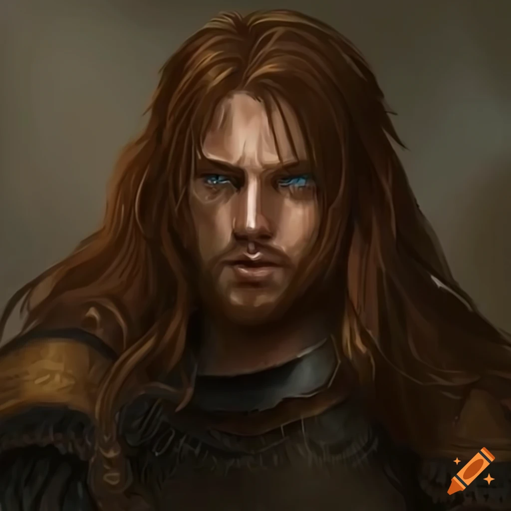 Illustration of a charismatic warrior with blue eyes and brown hair on ...