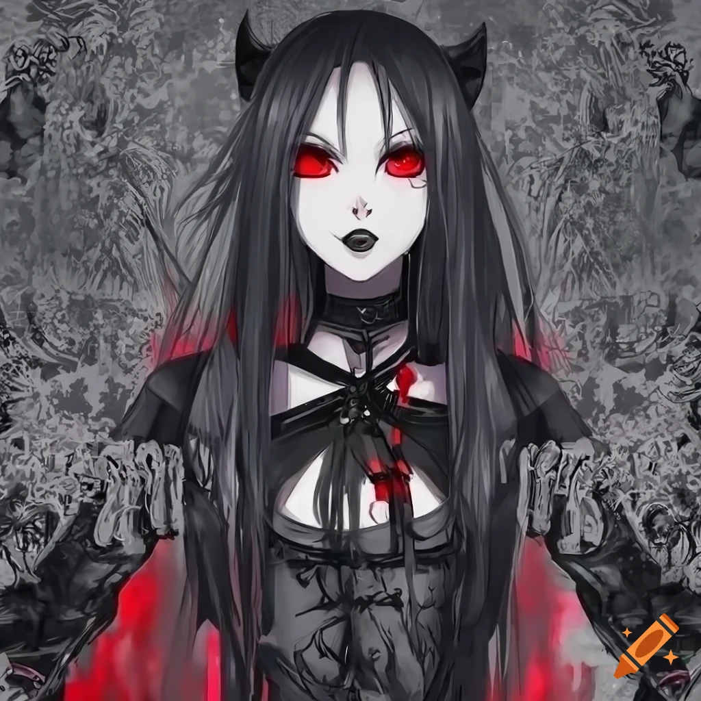 Gothic anime character with striking visuals on Craiyon